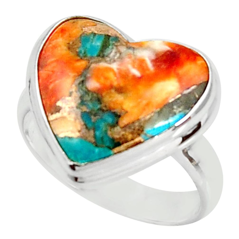 Heart spiny oyster arizona turquoise 925 silver solitaire ring size 8 r34782