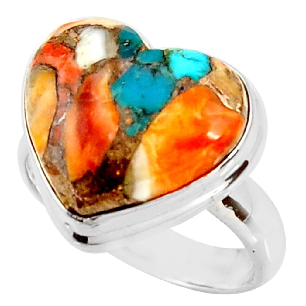 Heart spiny oyster arizona turquoise 925 silver solitaire ring size 8 r34801