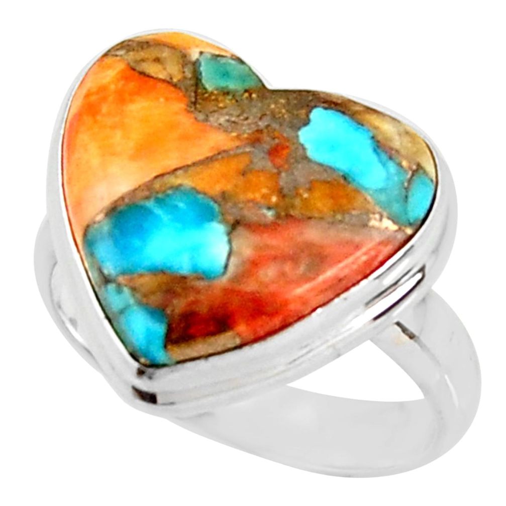 Heart spiny oyster arizona turquoise 925 silver solitaire ring size 8 r34814