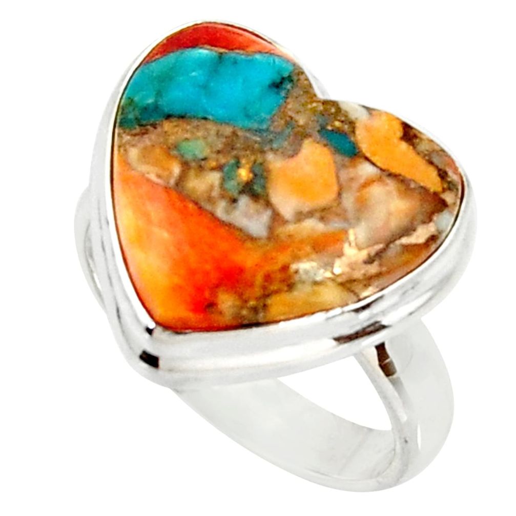 Heart spiny oyster arizona turquoise silver solitaire ring size 6.5 r34526