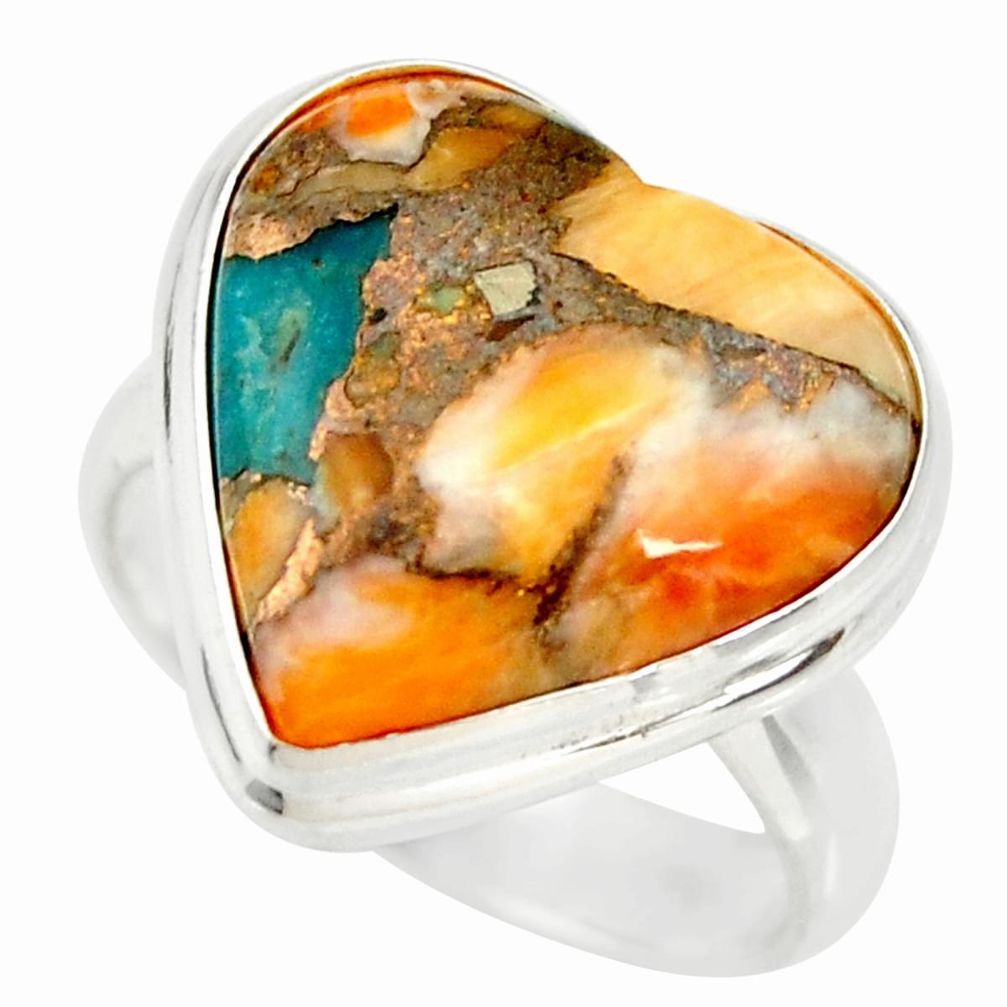 Heart spiny oyster arizona turquoise silver solitaire ring size 6.5 r34542