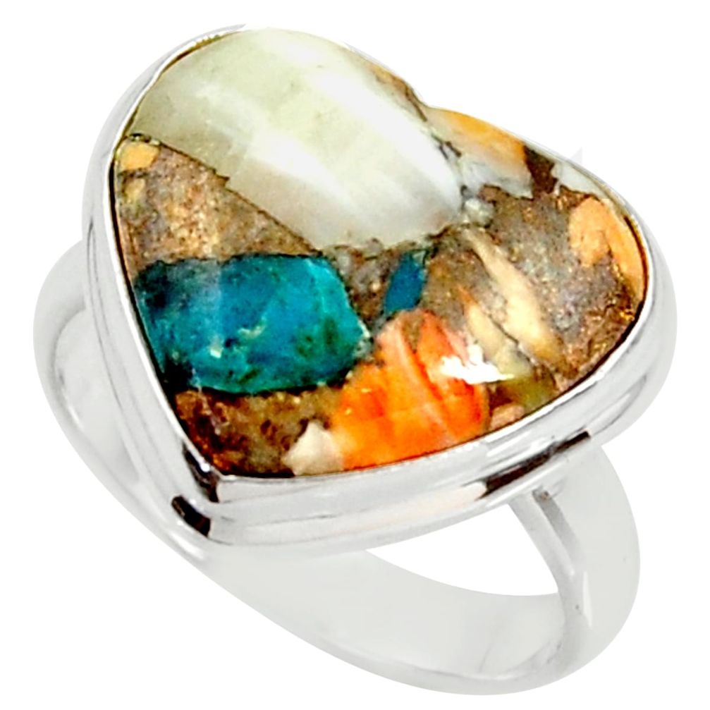 Heart spiny oyster arizona turquoise silver solitaire ring size 8.5 r34785