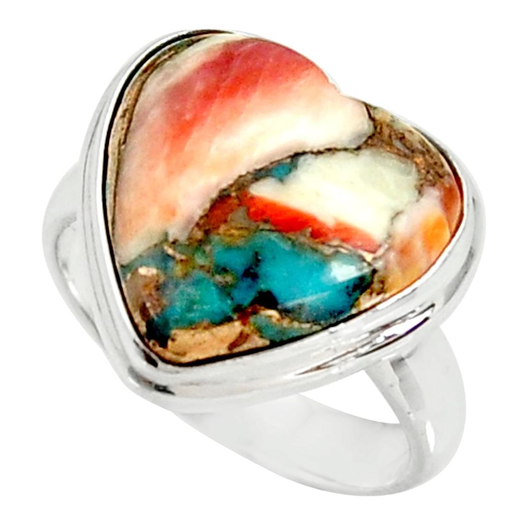 Heart spiny oyster arizona turquoise silver solitaire ring size 6.5 r34787