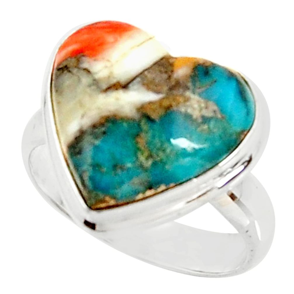 Heart spiny oyster arizona turquoise silver solitaire ring size 7.5 r34791