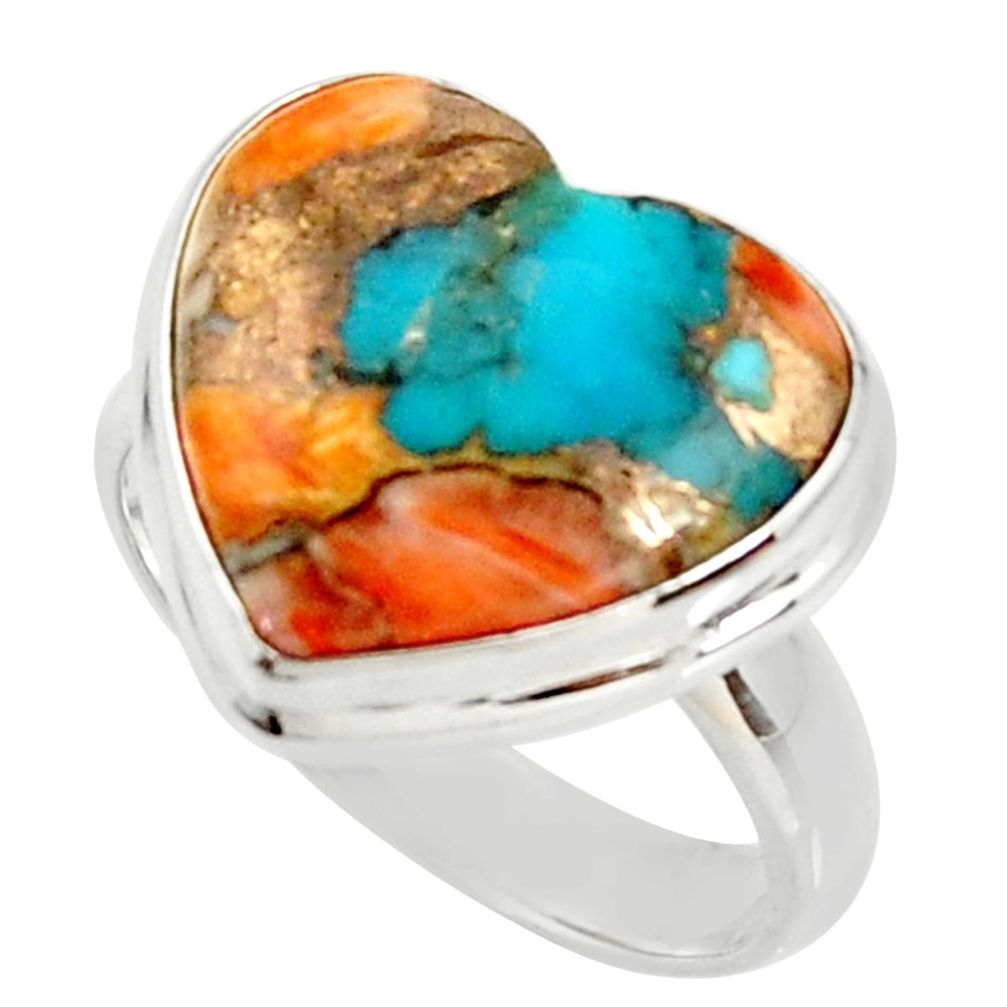 Heart spiny oyster arizona turquoise silver solitaire ring size 8.5 r34798