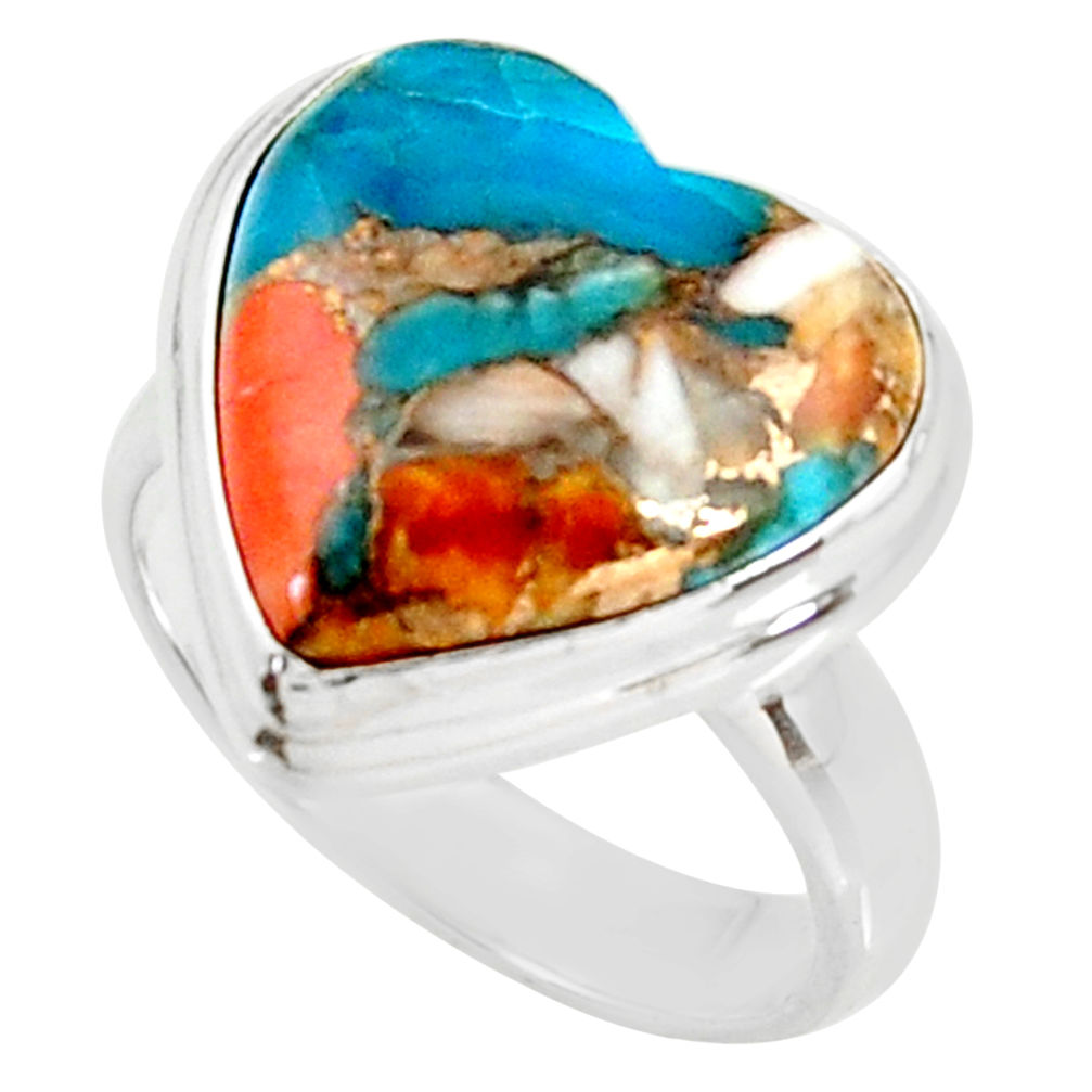 Heart spiny oyster arizona turquoise silver solitaire ring size 7.5 r34806