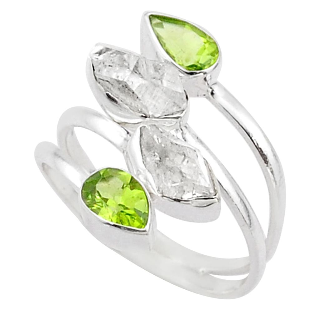 12.08cts herkimer diamond peridot 925 silver adjustable ring size 11.5 t72741