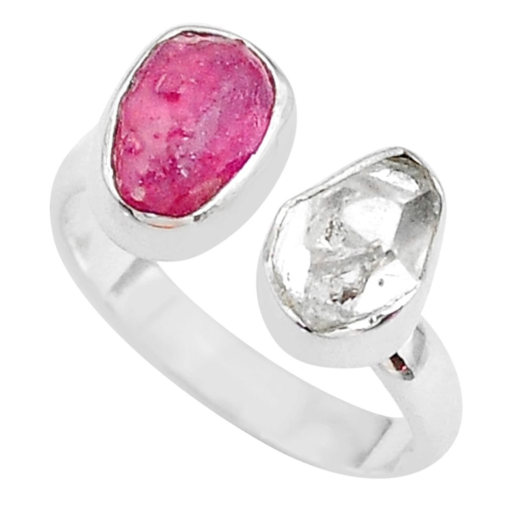 Herkimer diamond ruby raw 925 silver adjustable ring size 8 t9919