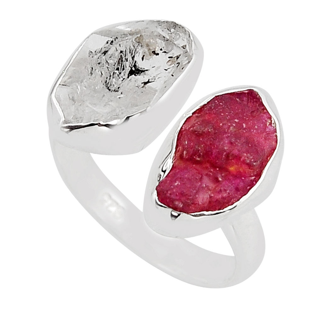 8.89cts herkimer diamond ruby rough 925 silver adjustable ring size 7.5 y93935