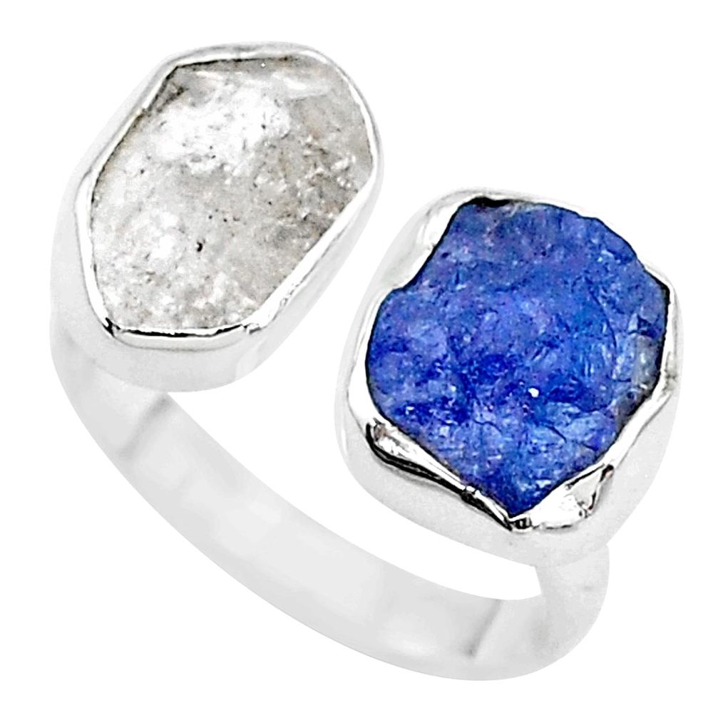 Herkimer diamond tanzanite raw 925 silver adjustable ring size 8 t9978