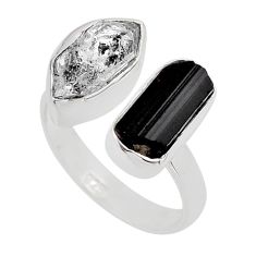 6.85cts herkimer diamond tourmaline rough silver adjustable ring size 5.5 y94683