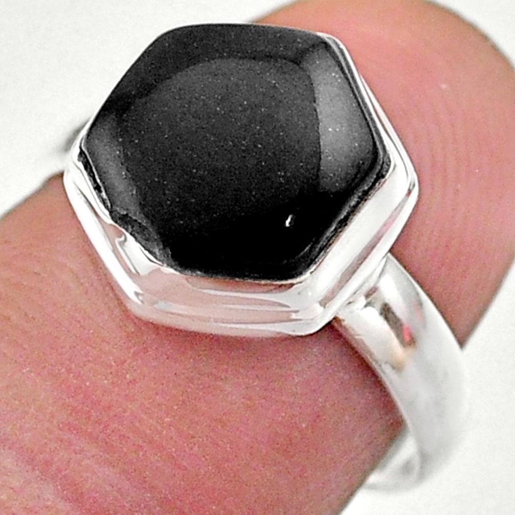 natural black onyx 925 silver solitaire ring size 7 t48264