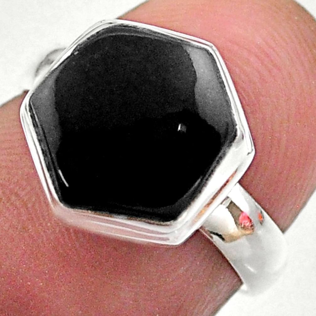 natural black onyx 925 silver solitaire ring size 7 t48274