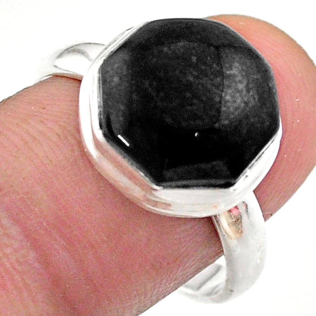 6.27cts hexagon natural black onyx 925 silver solitaire ring size 9 t48359