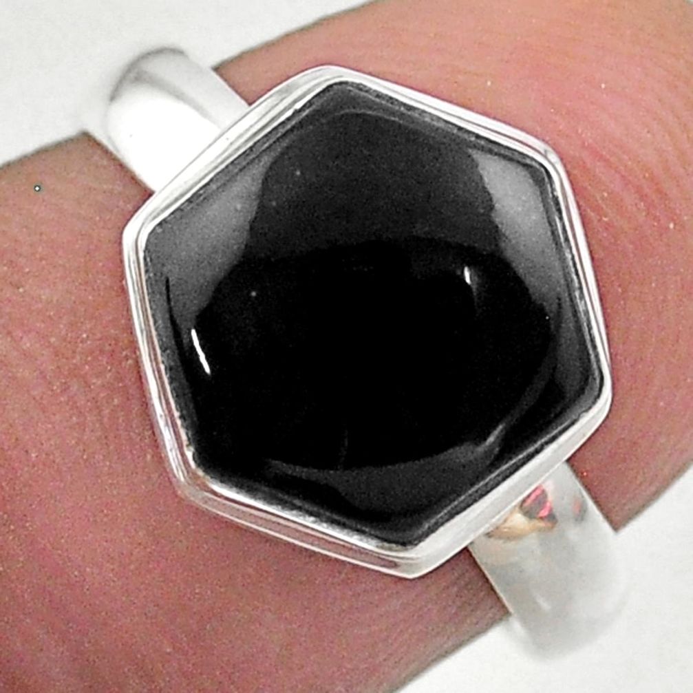 natural black onyx 925 silver solitaire ring size 7.5 t48246