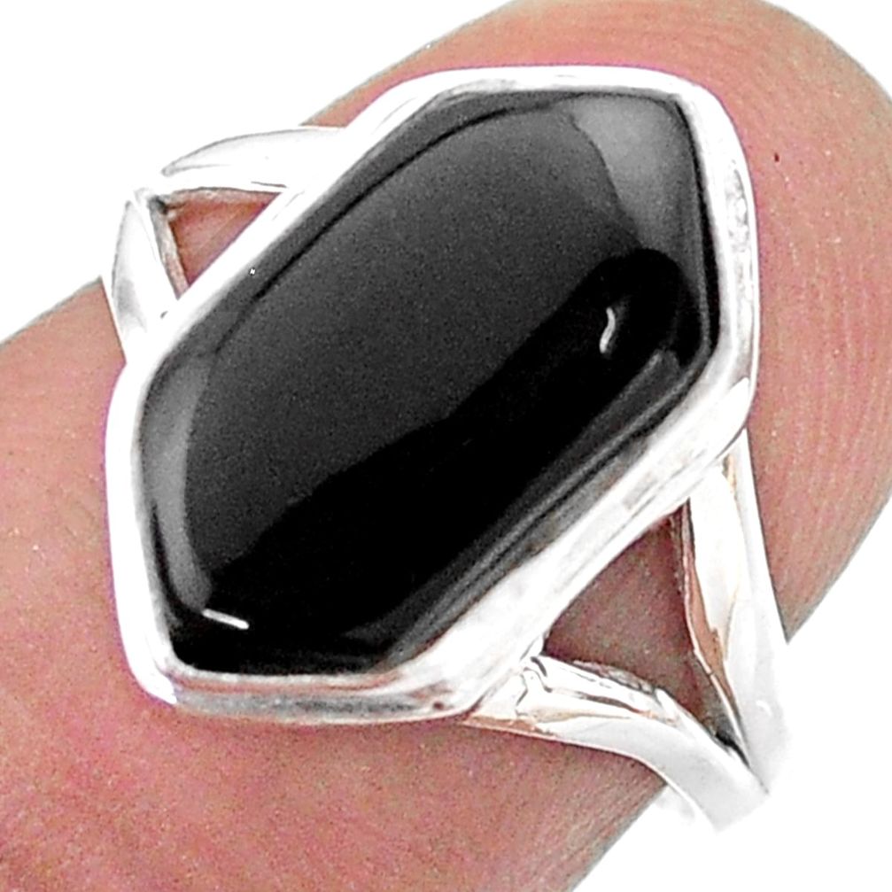 5.58cts hexagon natural black onyx 925 silver solitaire ring size 6.5 t48559