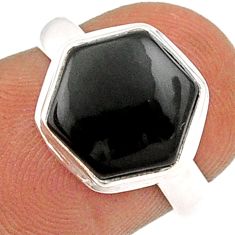 5.52cts hexagon natural black onyx 925 sterling silver ring size 6 t85685