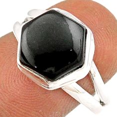 5.46cts hexagon natural black onyx 925 sterling silver ring size 6.5 t85691