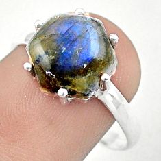 4.85cts hexagon natural blue labradorite 925 silver solitaire ring size 9 u20370