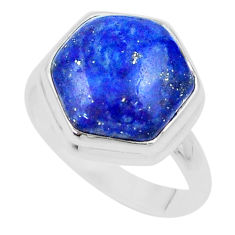 7.10cts hexagon natural blue lapis lazuli 925 silver ring size 7.5 u23033