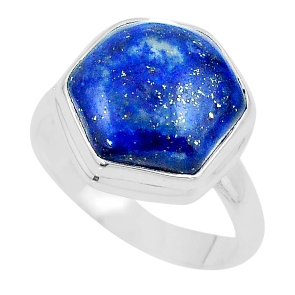 6.53cts hexagon natural blue lapis lazuli silver ring jewelry size 7.5 u23035