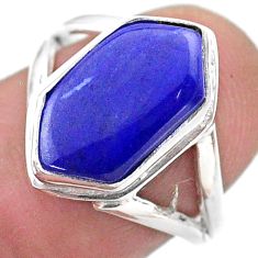 5.38cts hexagon natural blue lapis lazuli silver solitaire ring size 7 t48552