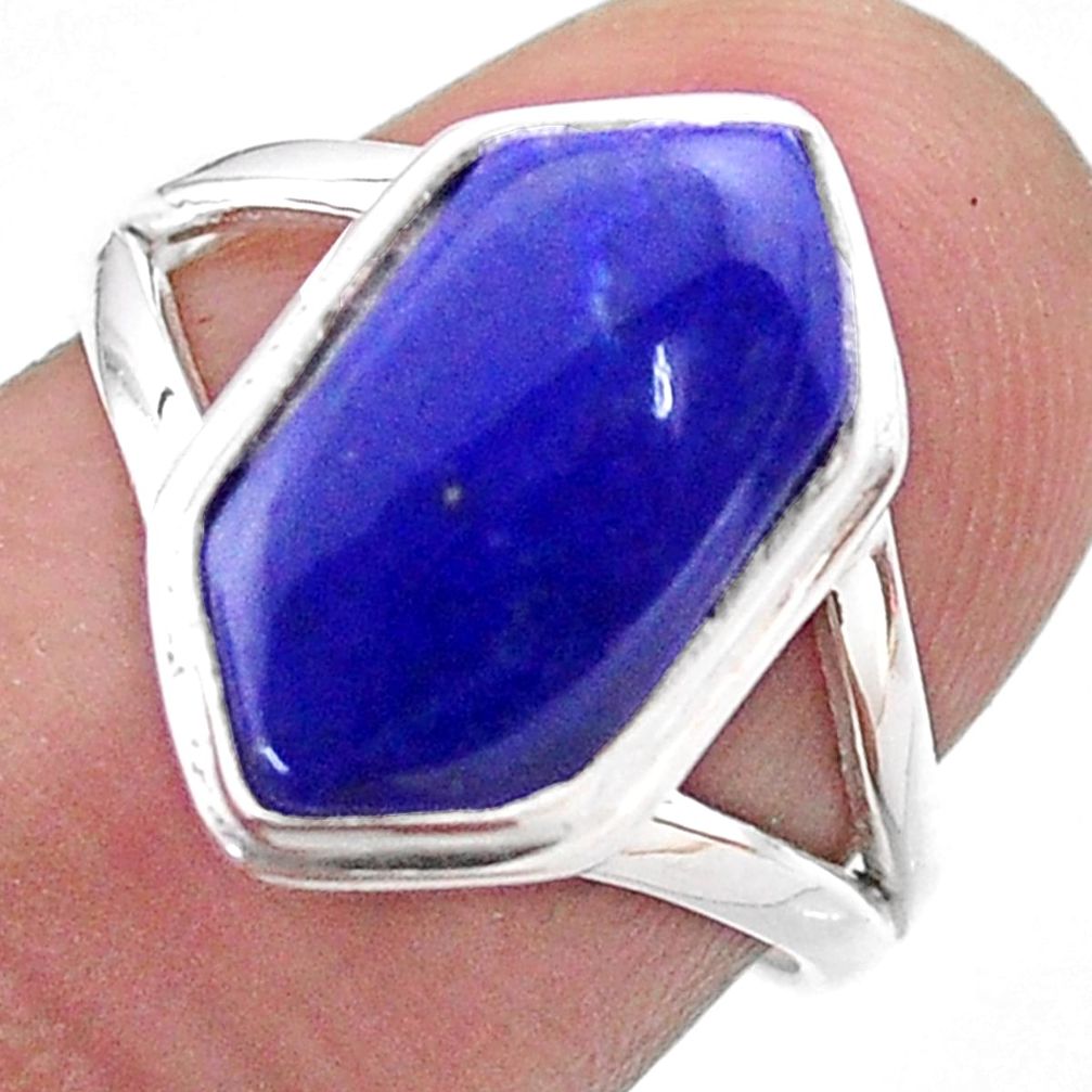 5.63cts hexagon natural blue lapis lazuli silver solitaire ring size 7 t48567