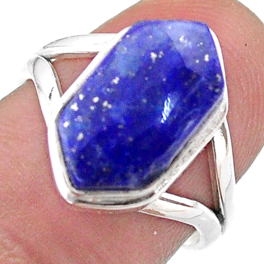 5.62cts hexagon natural blue lapis lazuli silver solitaire ring size 7 t48573