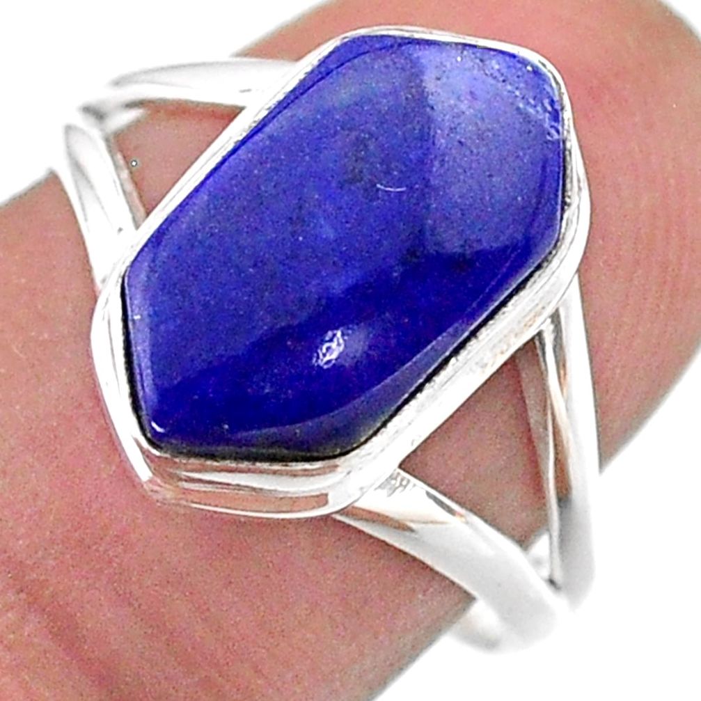 5.06cts hexagon natural blue lapis lazuli silver solitaire ring size 8 t48611