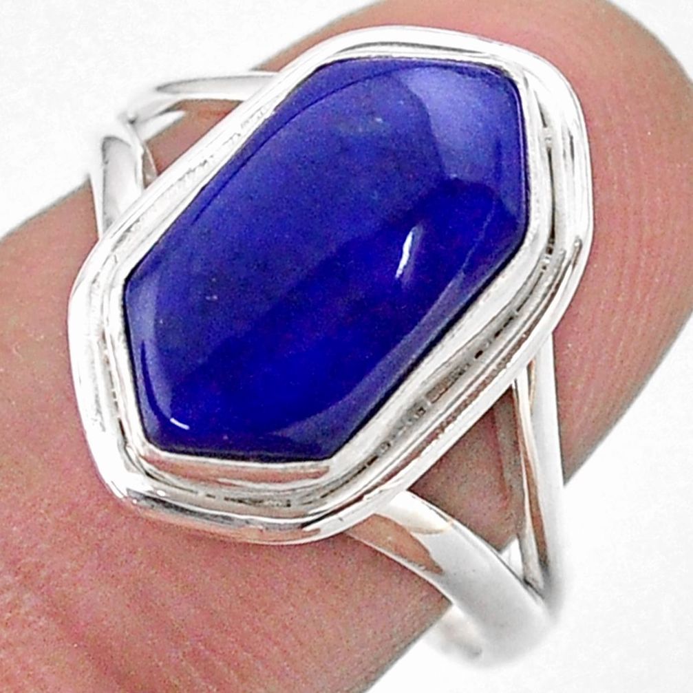 5.38cts hexagon natural blue lapis lazuli silver solitaire ring size 8 t48657