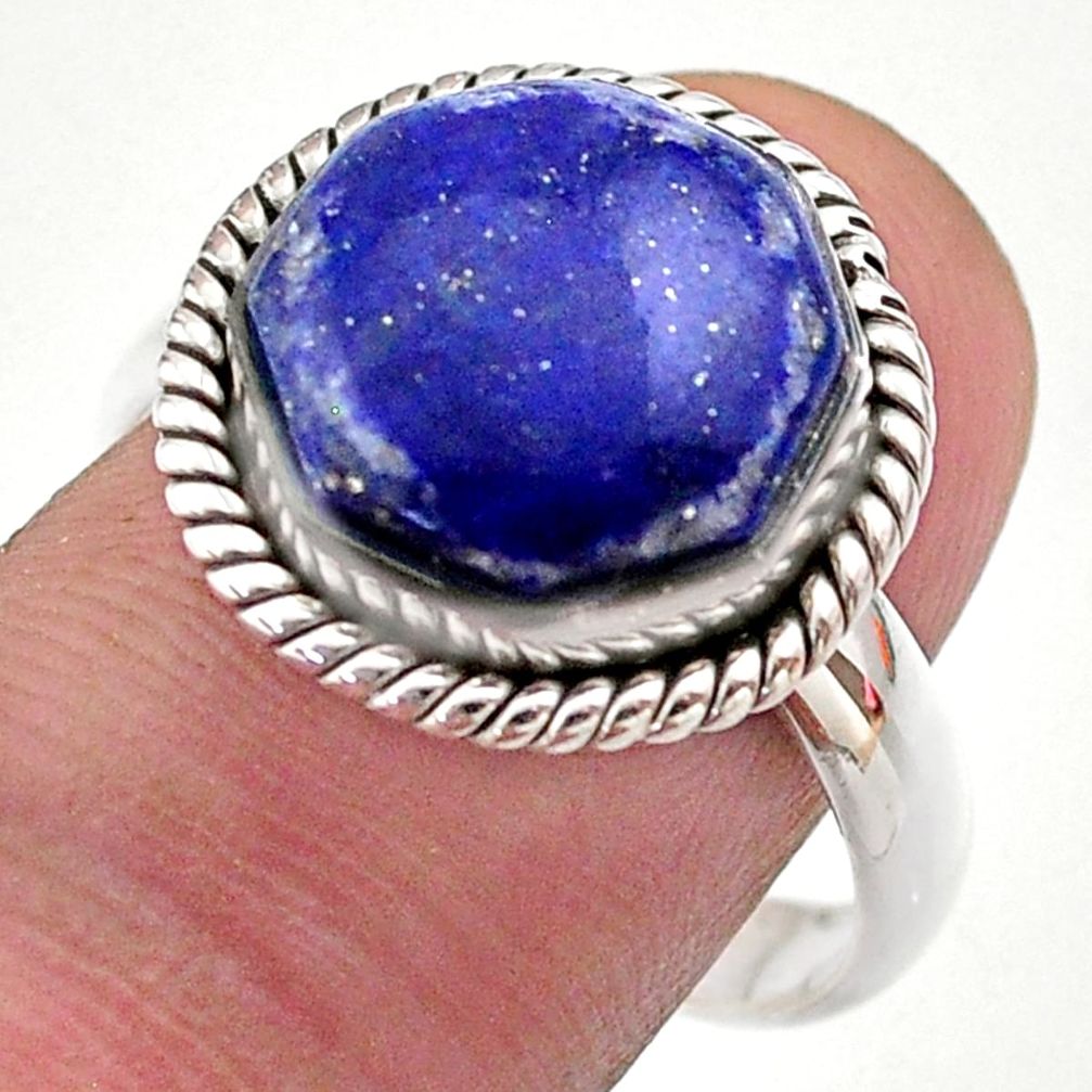 6.54cts hexagon natural blue lapis lazuli silver solitaire ring size 9 t48389