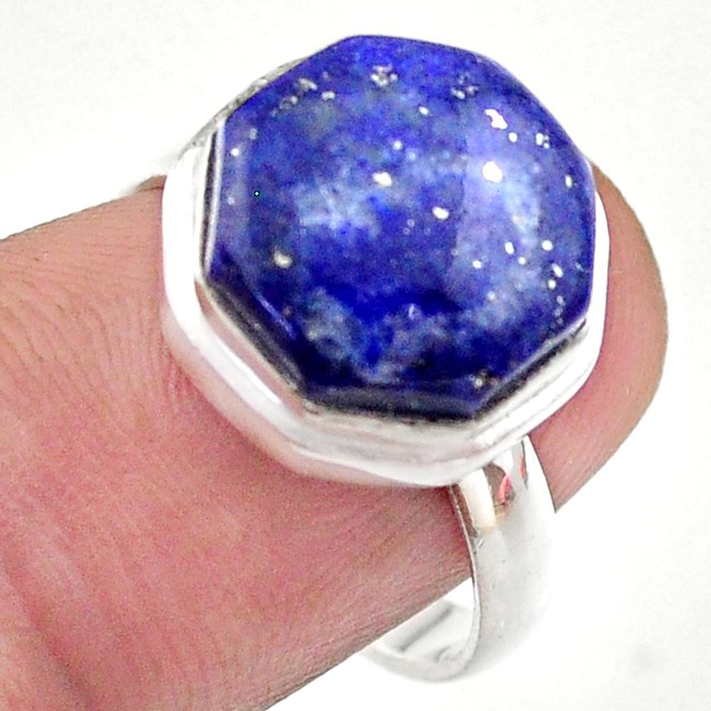 6.55cts hexagon natural blue lapis lazuli silver solitaire ring size 7.5 t48333