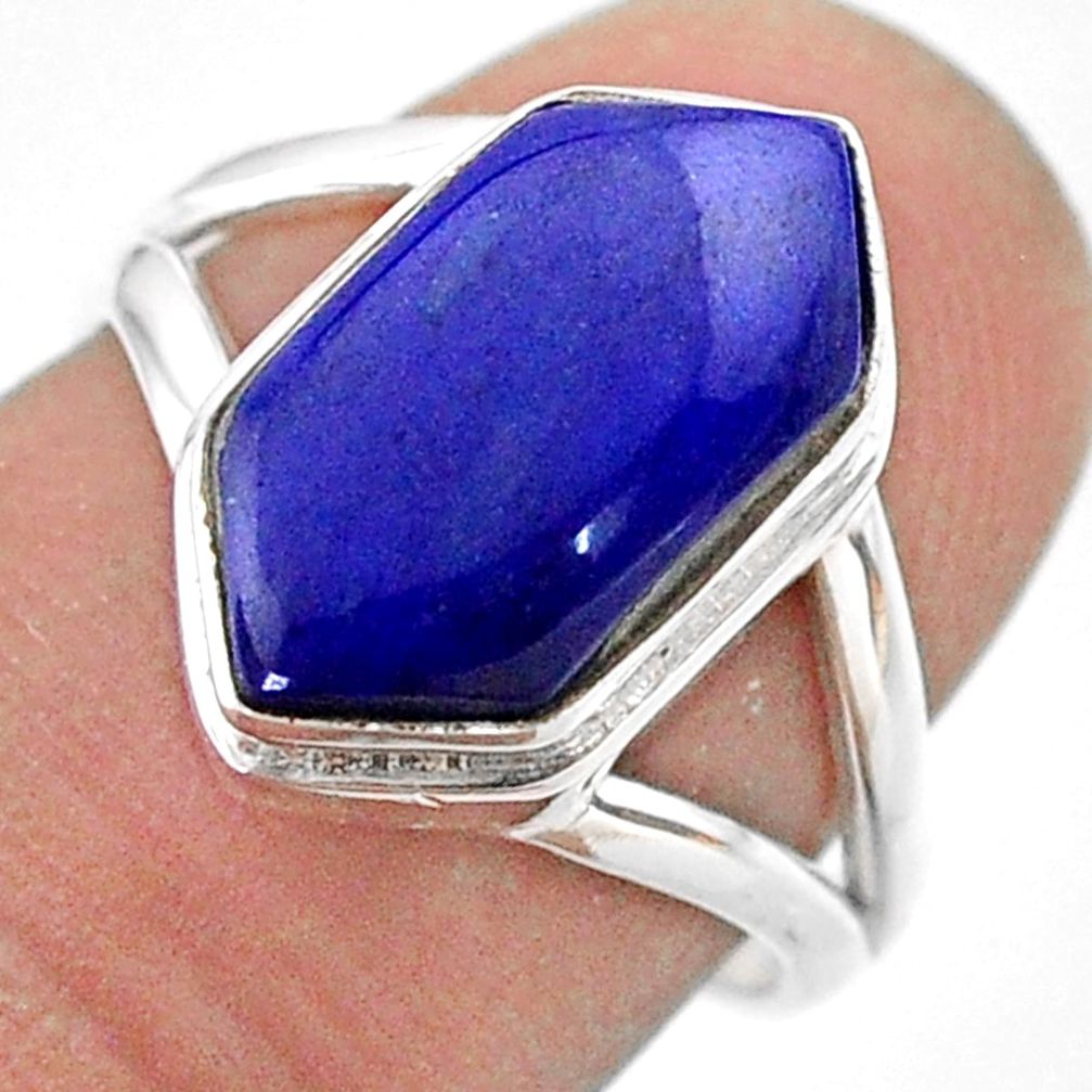 6.05cts hexagon natural blue lapis lazuli silver solitaire ring size 7.5 t48521
