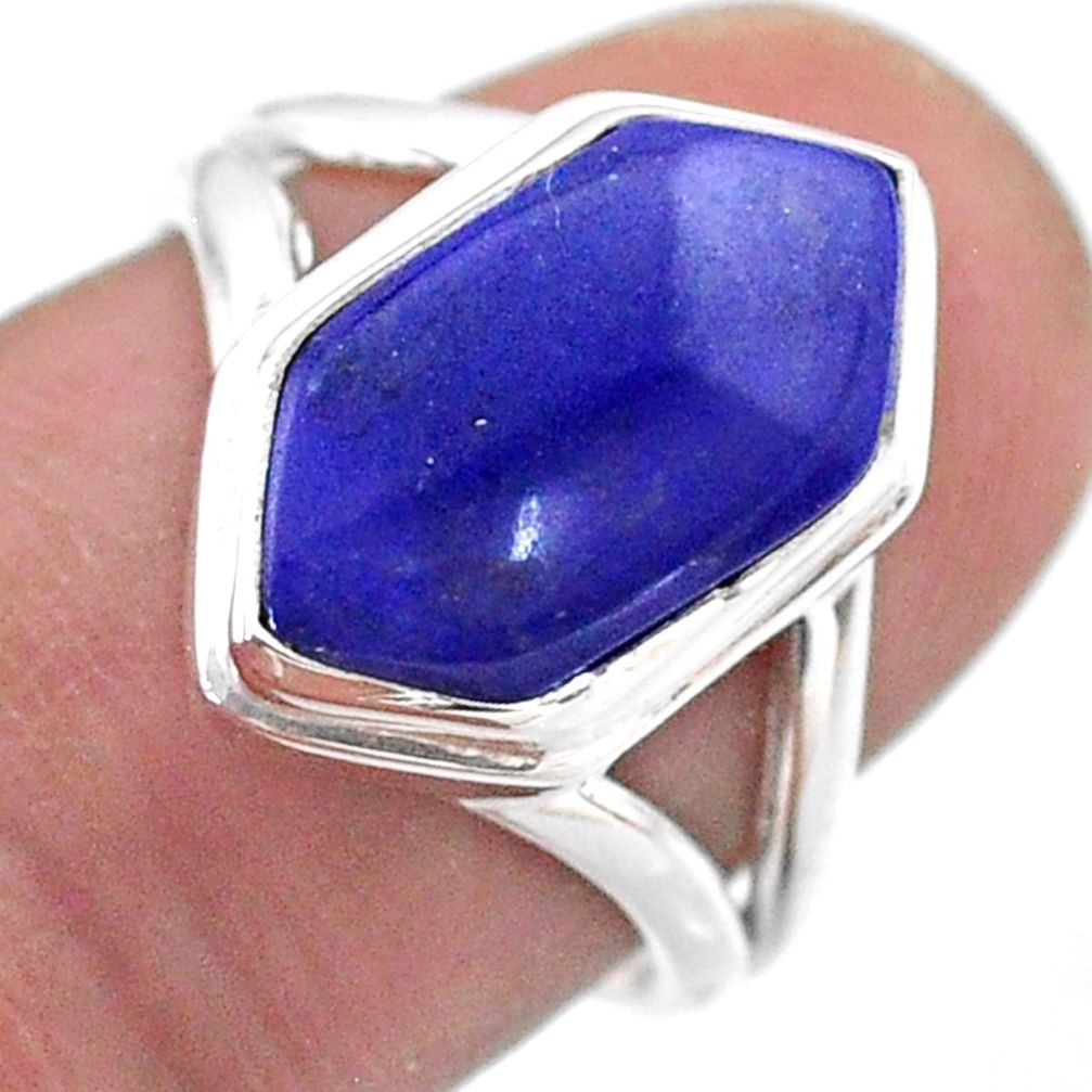 5.87cts hexagon natural blue lapis lazuli silver solitaire ring size 6.5 t48526