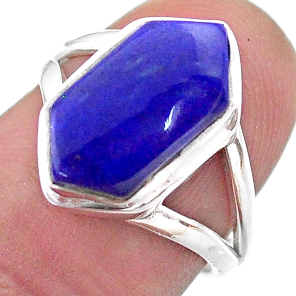 5.38cts hexagon natural blue lapis lazuli silver solitaire ring size 6.5 t48557