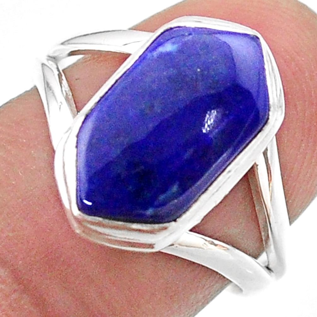 5.23cts hexagon natural blue lapis lazuli silver solitaire ring size 7.5 t48610