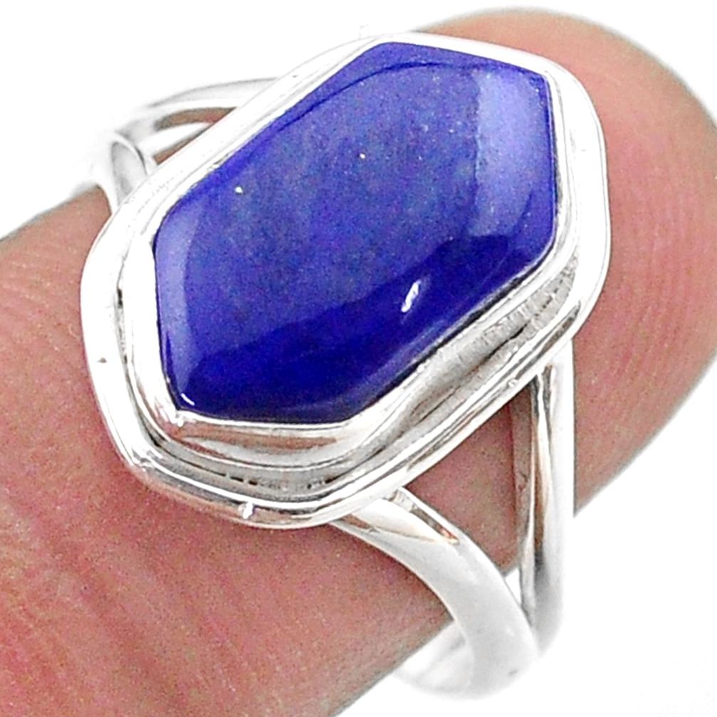 5.38cts hexagon natural blue lapis lazuli silver solitaire ring size 8.5 t48642