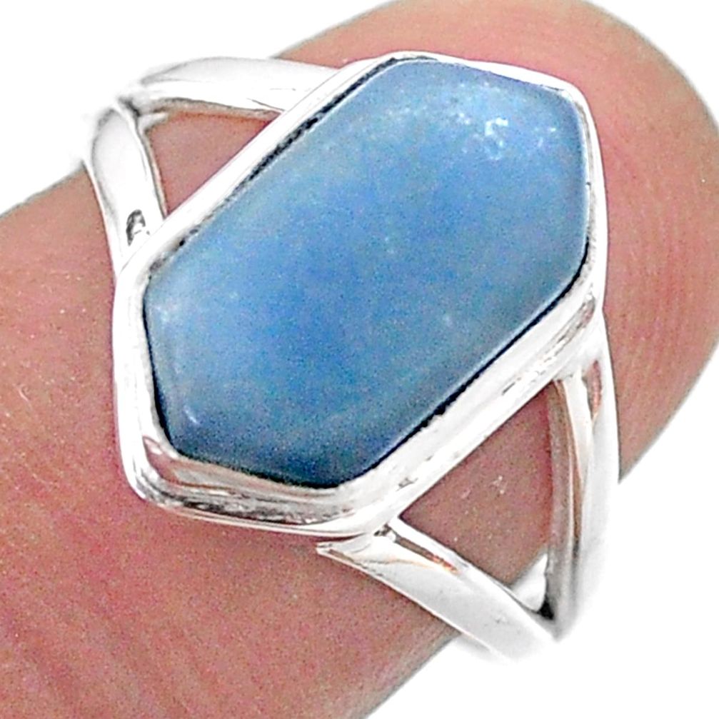5.83cts hexagon natural blue owyhee opal 925 silver solitaire ring size 7 t48533