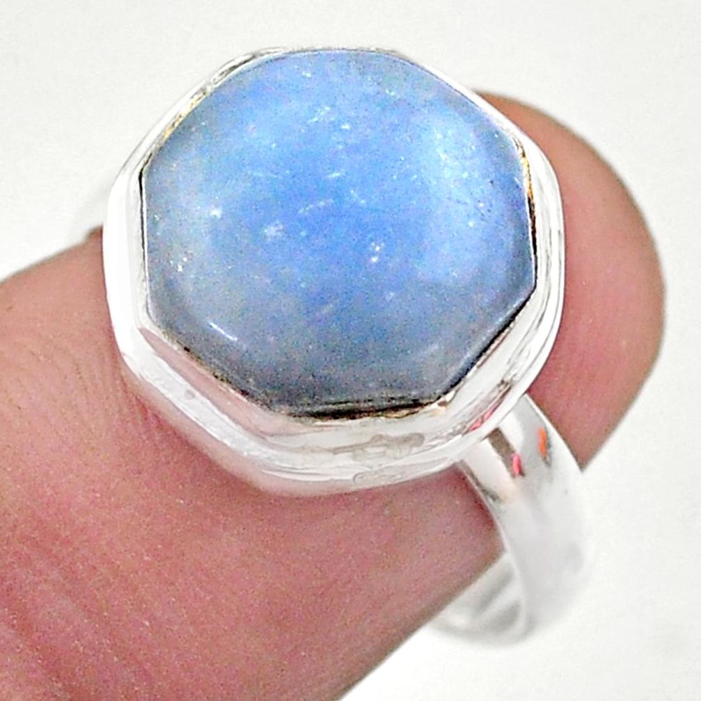 7.33cts hexagon natural blue owyhee opal 925 silver solitaire ring size 8 t48304