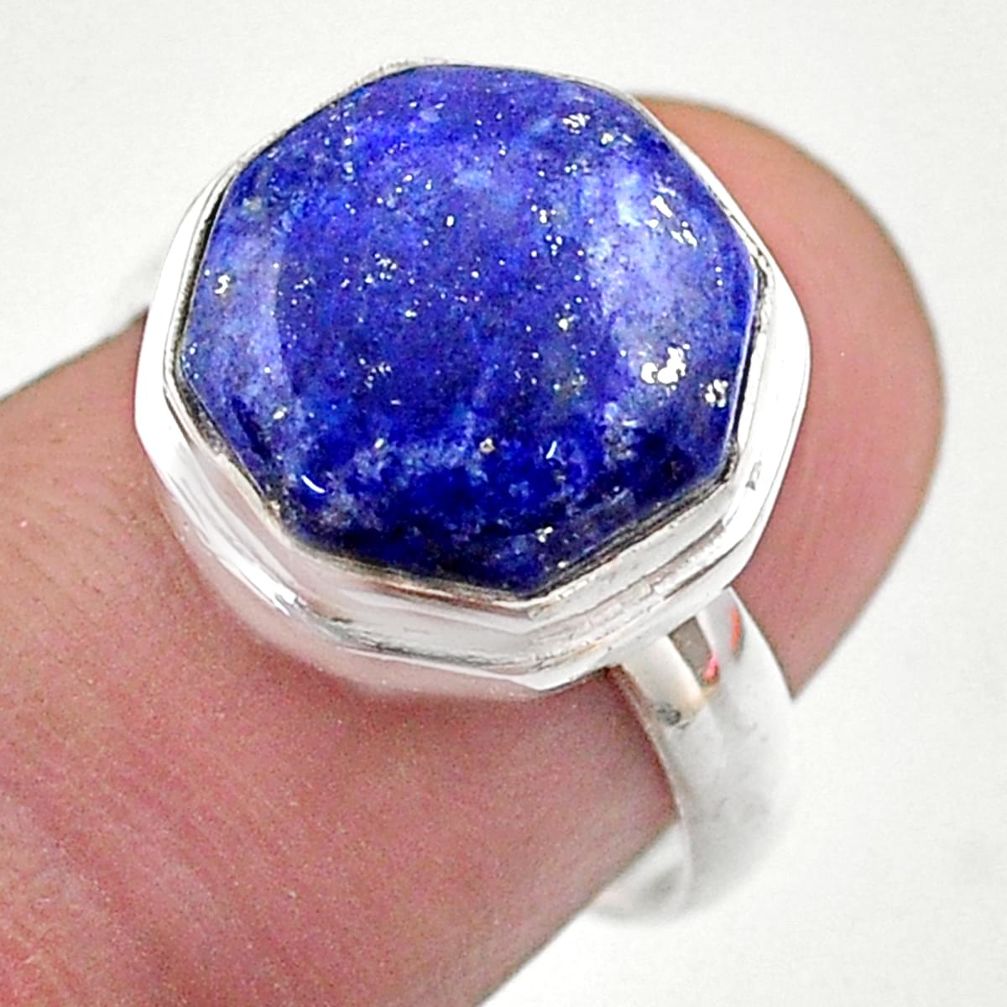7.53cts hexagon natural brown lapis lazuli silver solitaire ring size 7 t48305