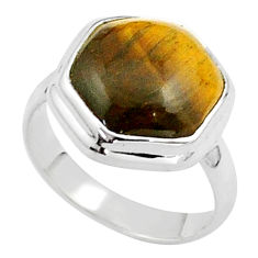 5.97cts hexagon natural brown tiger's eye 925 silver ring jewelry size 7 u23342