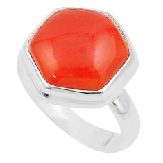 6.54cts hexagon natural cornelian (carnelian) 925 silver ring size 9 u23022