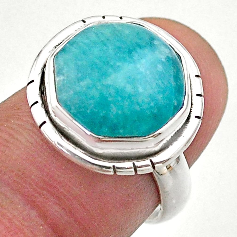 7.04cts hexagon natural green amazonite 925 silver solitaire ring size 6 t48361