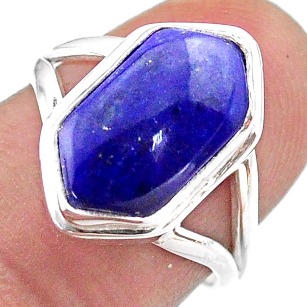 5.62cts hexagon natural lapis lazuli 925 silver solitaire ring size 7 t48579