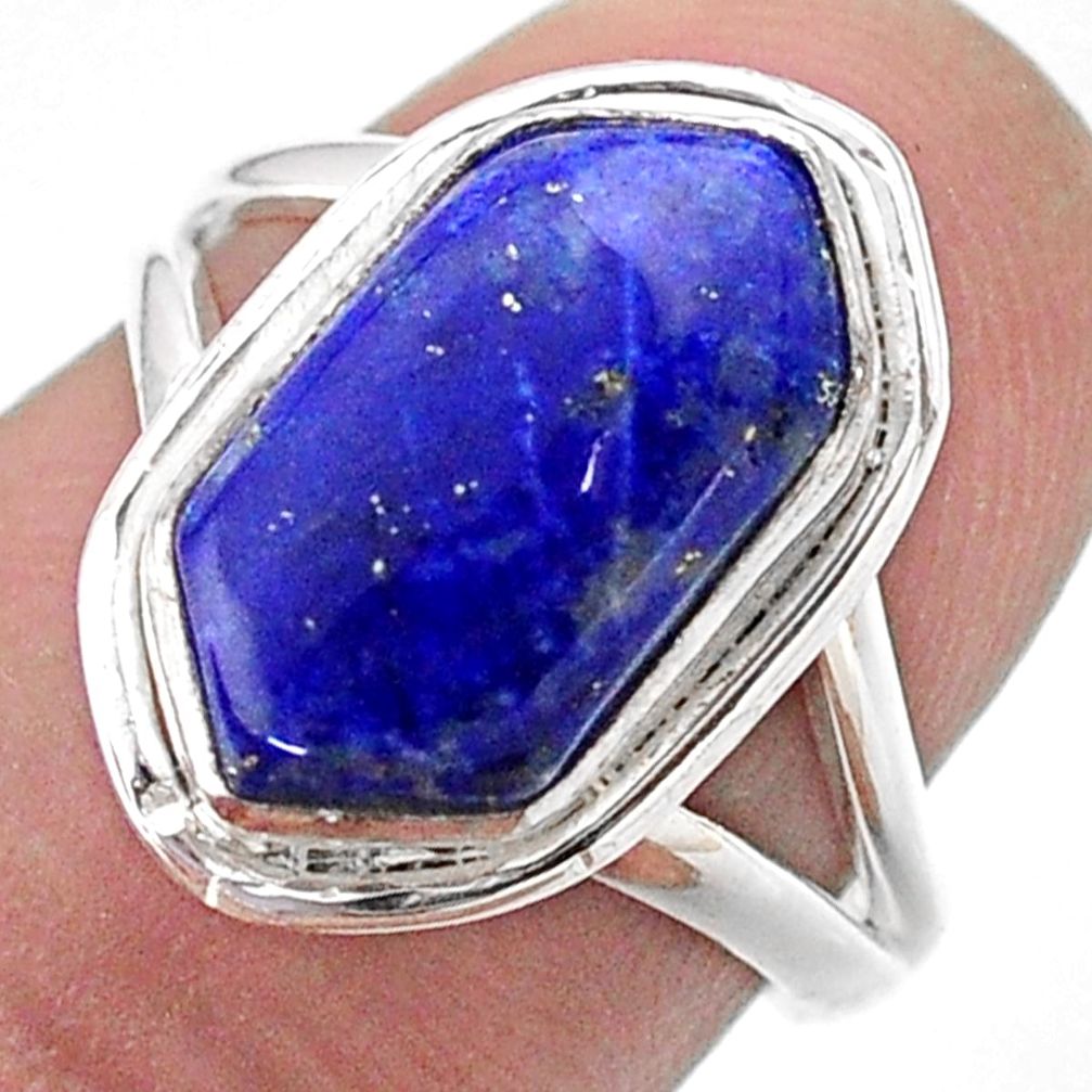 5.09cts hexagon natural lapis lazuli 925 silver solitaire ring size 7 t48630