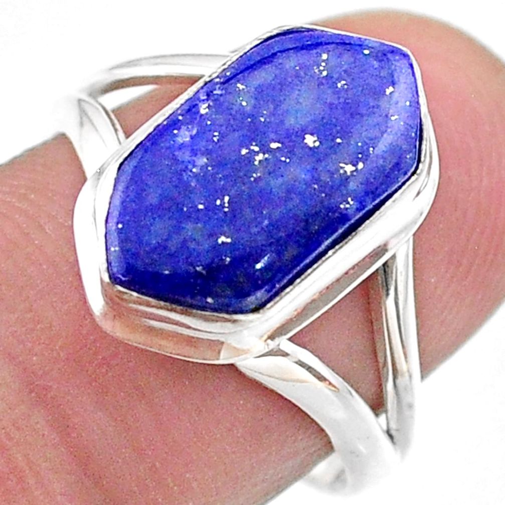 4.75cts hexagon natural lapis lazuli 925 silver solitaire ring size 7.5 t48641