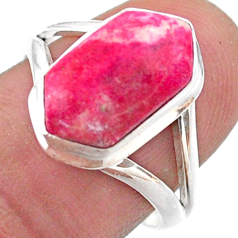 5.09cts hexagon natural pink thulite 925 silver solitaire ring size 8 t48553