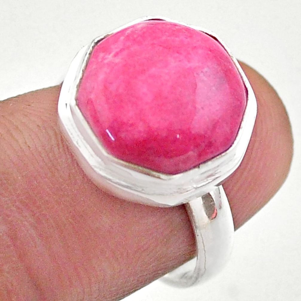 7.03cts hexagon natural pink thulite 925 silver solitaire ring size 6.5 t48337