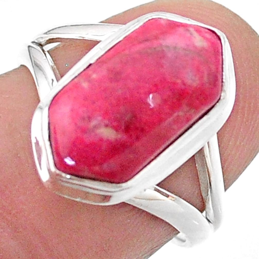 Thulite Ring - 5.38cts hexagon natural pink thulite 925 silver solitaire ring size 6.5 t48623