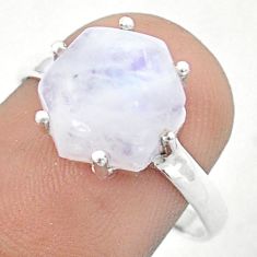 4.93cts hexagon natural rainbow moonstone silver solitaire ring size 9 u20378